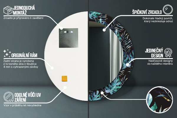 Lustro ścienne dekoracyjne okrągłe Egzotyczne liście