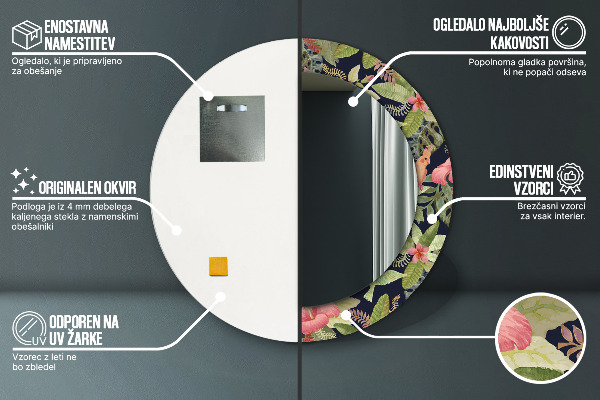 Lustro ścienne dekoracyjne okrągłe Kwiaty hibiskusa