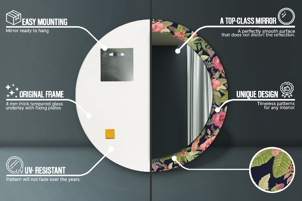 Lustro ścienne dekoracyjne okrągłe Kwiaty hibiskusa