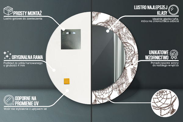 Lustro ścienne dekoracyjne okrągłe Pióra dreamcatcher