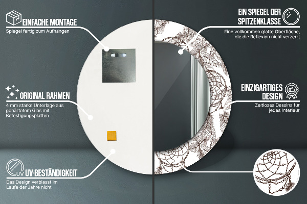 Lustro ścienne dekoracyjne okrągłe Pióra dreamcatcher