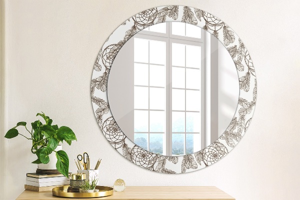 Lustro ścienne dekoracyjne okrągłe Pióra dreamcatcher