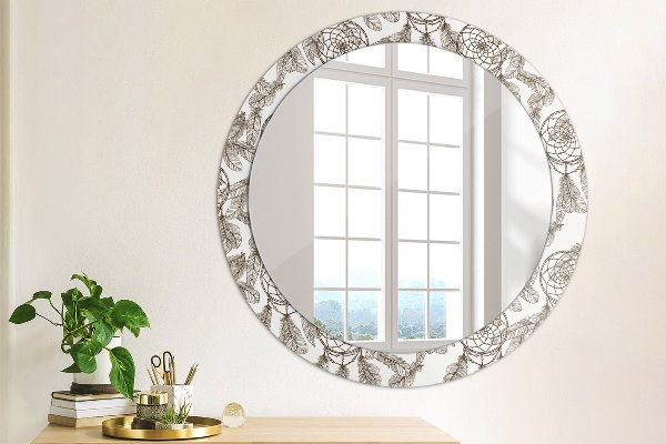 Lustro ścienne dekoracyjne okrągłe Pióra dreamcatcher