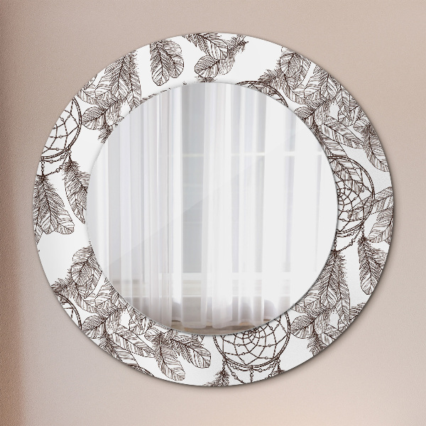 Lustro ścienne dekoracyjne okrągłe Pióra dreamcatcher