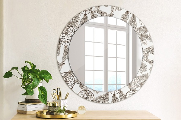 Lustro ścienne dekoracyjne okrągłe Pióra dreamcatcher