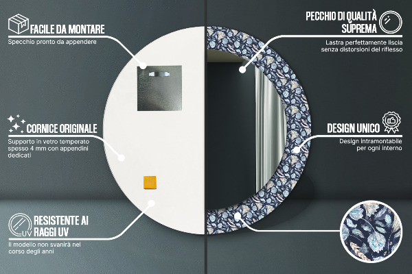 Lustro z drukowaną ramką okrągłe Wzór boho