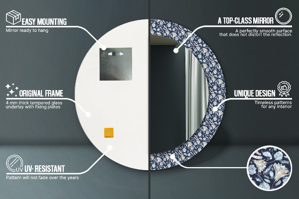 Lustro z drukowaną ramką okrągłe Wzór boho