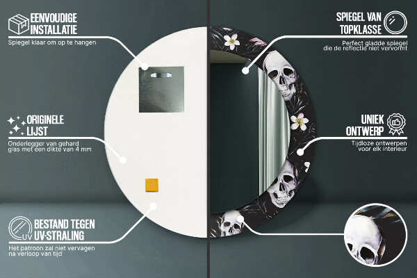 Lustro ścienne dekoracyjne okrągłe Kwiaty czaszki