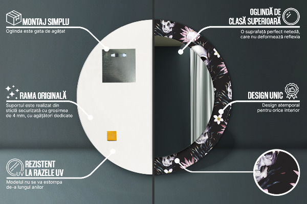 Lustro ścienne dekoracyjne okrągłe Kwiaty czaszki