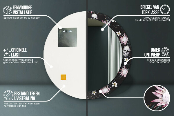 Lustro ścienne dekoracyjne okrągłe Kwiaty czaszki