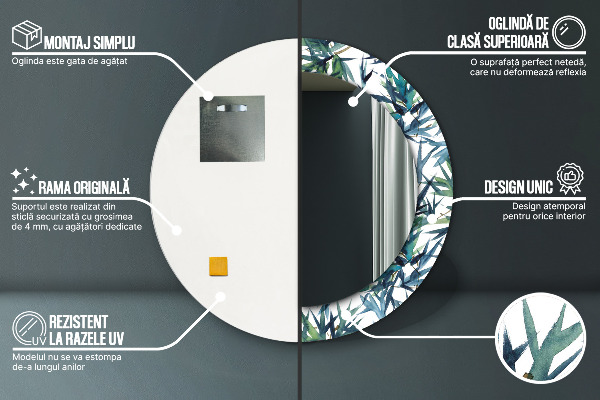 Lustro ścienne dekoracyjne okrągłe Niebieskie palmy