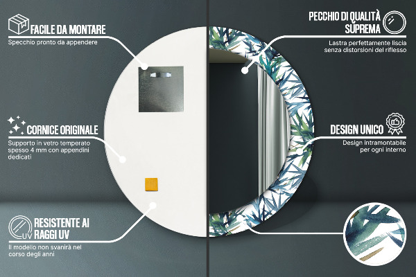 Lustro ścienne dekoracyjne okrągłe Niebieskie palmy