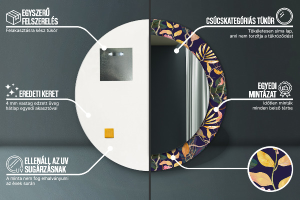 Lustro ścienne dekoracyjne okrągłe Rośliny akwarelowe