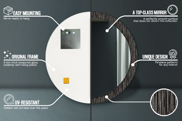 Lustro z drukowaną ramką okrągłe Abstrakcyjny metaliczny