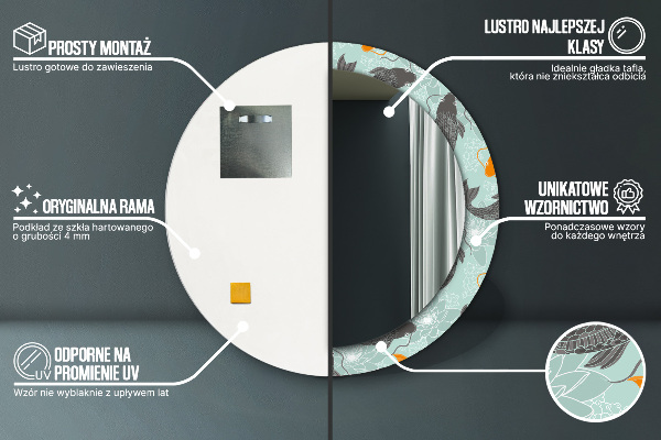 Lustro z drukowaną ramką okrągłe Chiński karp