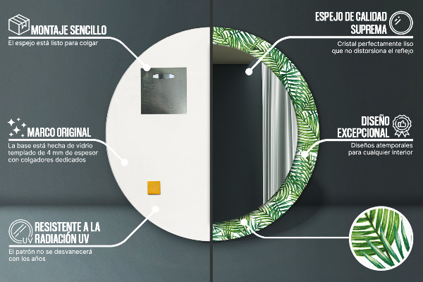 Lustro ścienne dekoracyjne okrągłe Tropikalna palma