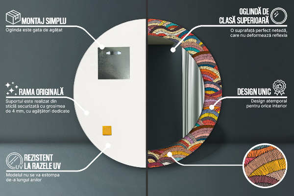 Lustro ścienne dekoracyjne okrągłe Bohemiczny ornament