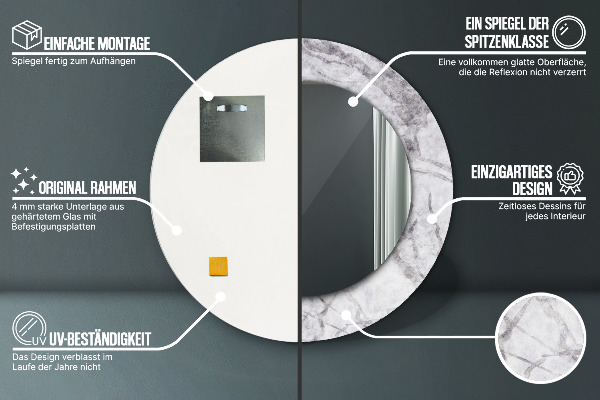 Lustro ścienne dekoracyjne okrągłe Biały marmur