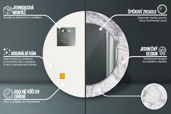 Lustro ścienne dekoracyjne okrągłe Biały marmur