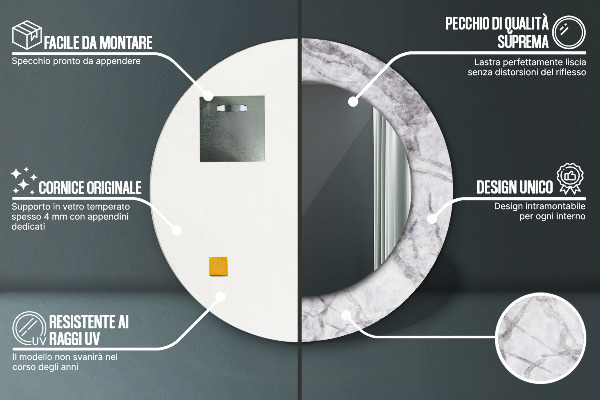 Lustro ścienne dekoracyjne okrągłe Biały marmur