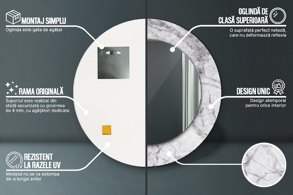 Lustro ścienne dekoracyjne okrągłe Biały marmur