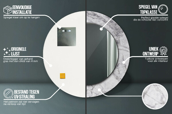 Lustro ścienne dekoracyjne okrągłe Biały marmur