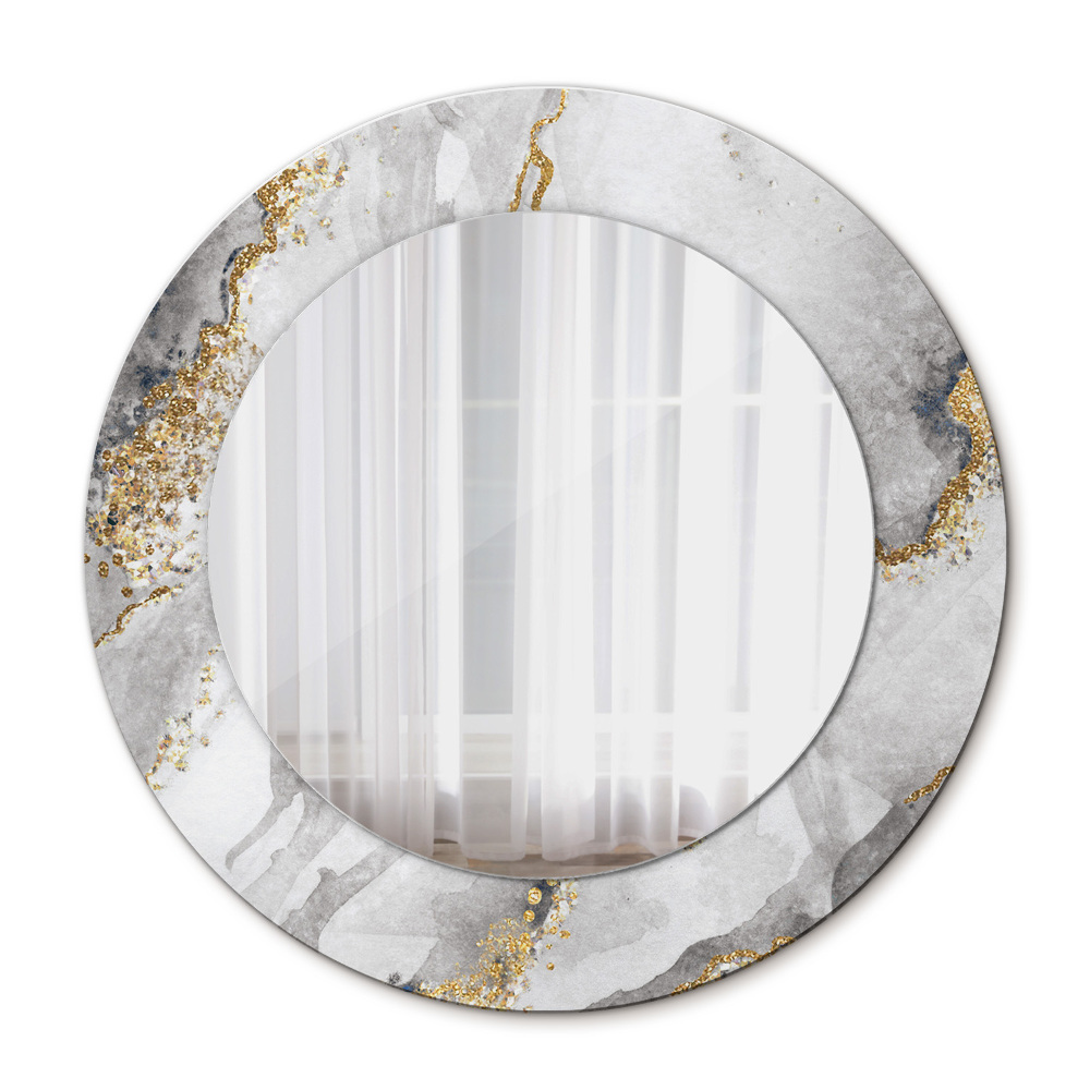 Lustro ścienne dekoracyjne okrągłe Biały marmur złoto