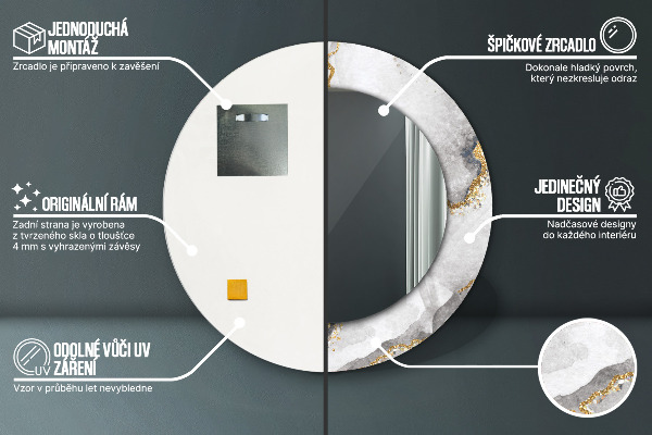 Lustro ścienne dekoracyjne okrągłe Biały marmur złoto