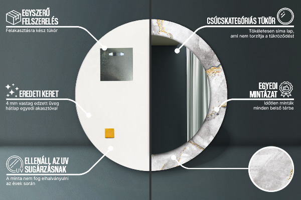 Lustro ścienne dekoracyjne okrągłe Biały marmur złoto