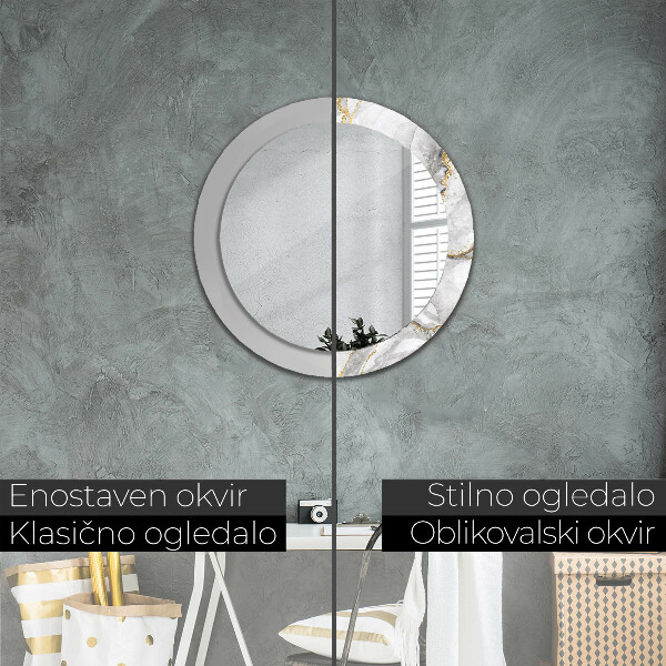 Lustro ścienne dekoracyjne okrągłe Biały marmur złoto