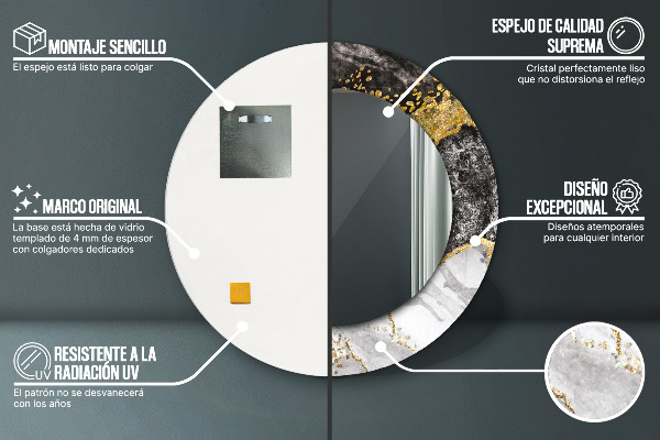 Lustro ścienne dekoracyjne okrągłe Marmur i złoto