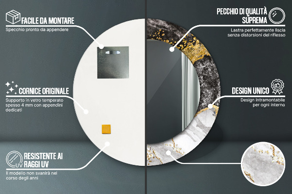 Lustro ścienne dekoracyjne okrągłe Marmur i złoto