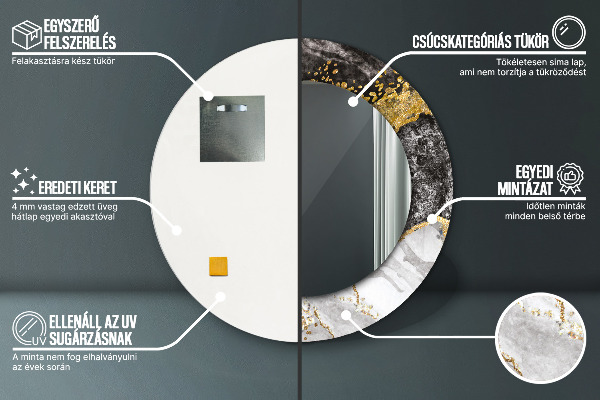 Lustro ścienne dekoracyjne okrągłe Marmur i złoto