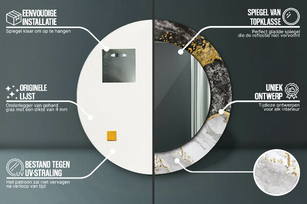 Lustro ścienne dekoracyjne okrągłe Marmur i złoto