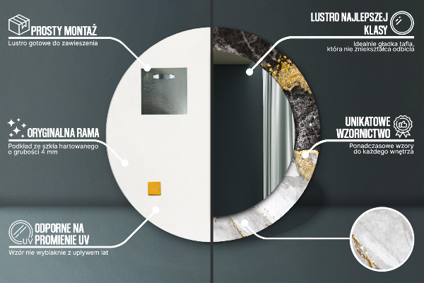 Lustro ścienne dekoracyjne okrągłe Marmur i złoto