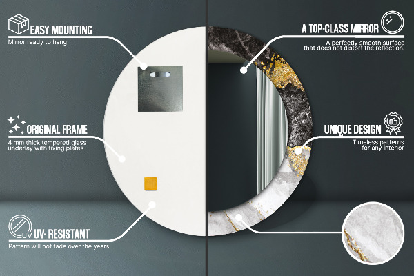 Lustro ścienne dekoracyjne okrągłe Marmur i złoto