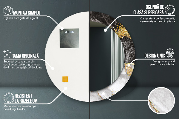 Lustro ścienne dekoracyjne okrągłe Marmur i złoto