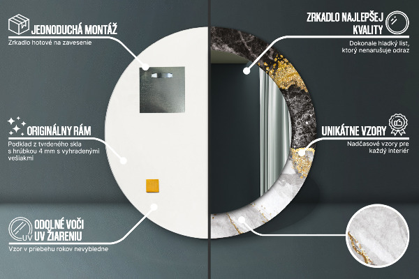 Lustro ścienne dekoracyjne okrągłe Marmur i złoto