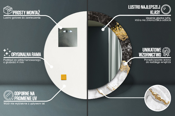 Lustro ścienne dekoracyjne okrągłe Marmur i złoto