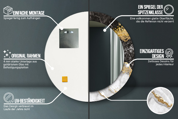 Lustro ścienne dekoracyjne okrągłe Marmur i złoto