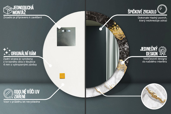 Lustro ścienne dekoracyjne okrągłe Marmur i złoto