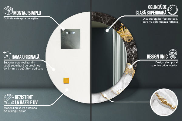 Lustro ścienne dekoracyjne okrągłe Marmur i złoto