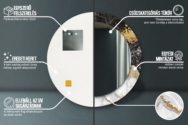 Lustro ścienne dekoracyjne okrągłe Marmur i złoto