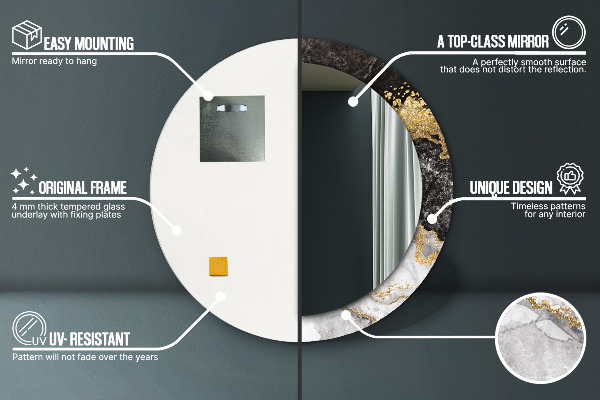 Lustro ścienne dekoracyjne okrągłe Marmur i złoto