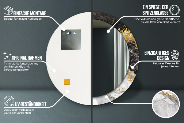 Lustro ścienne dekoracyjne okrągłe Marmur i złoto