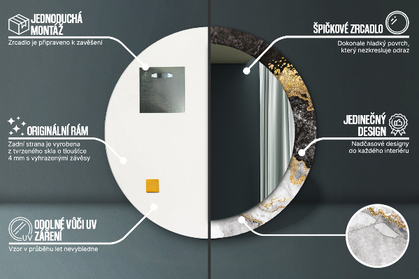 Lustro ścienne dekoracyjne okrągłe Marmur i złoto