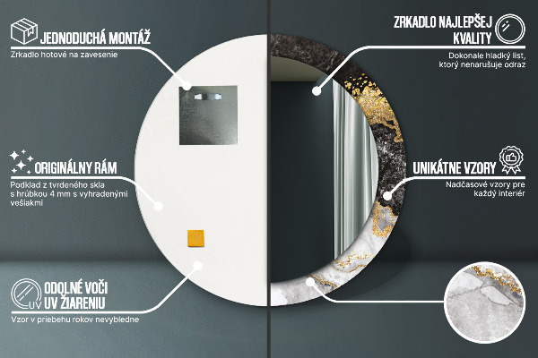 Lustro ścienne dekoracyjne okrągłe Marmur i złoto