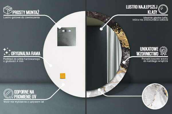 Lustro ścienne dekoracyjne okrągłe Marmur i złoto