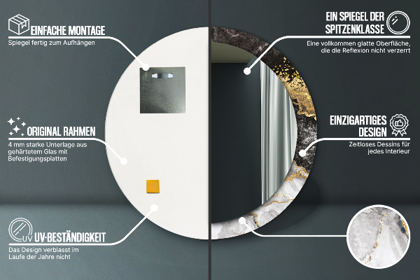 Lustro ścienne dekoracyjne okrągłe Marmur i złoto