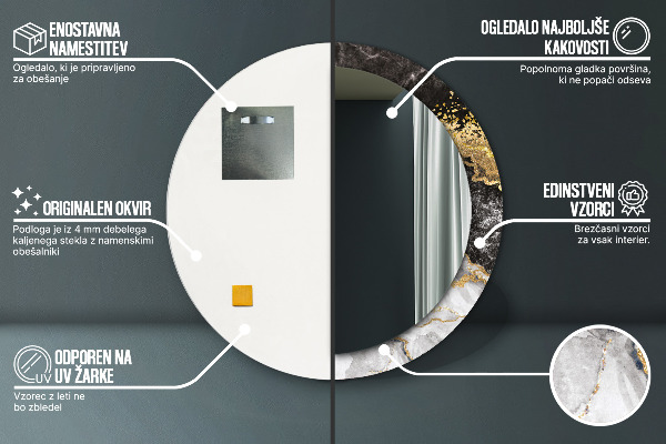 Lustro ścienne dekoracyjne okrągłe Marmur i złoto